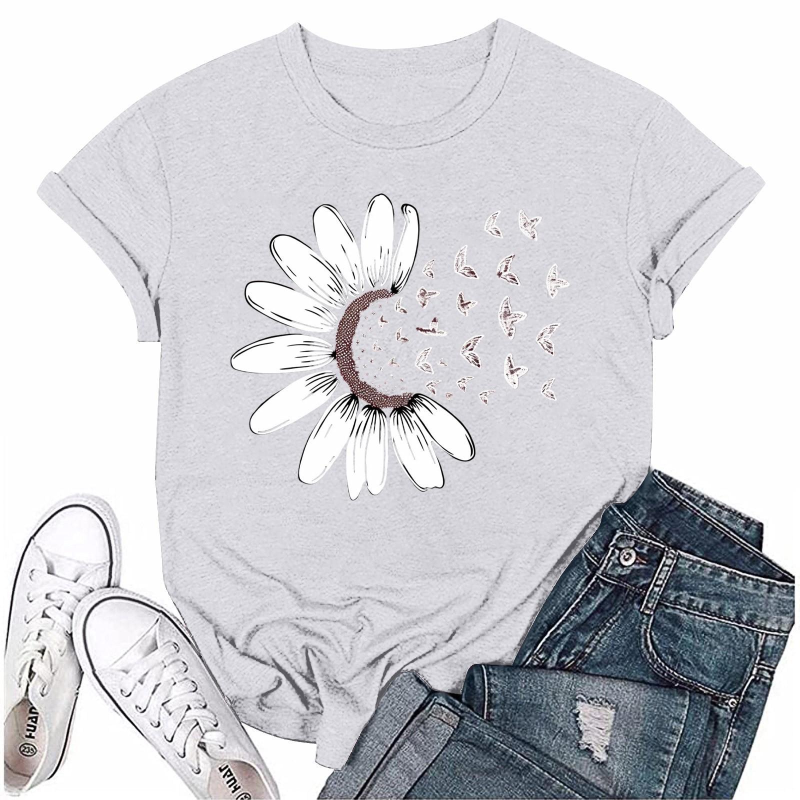 

Женская повседневная футболка с принтом подсолнухов Street Slim Fit с коротким рукавом XL белый