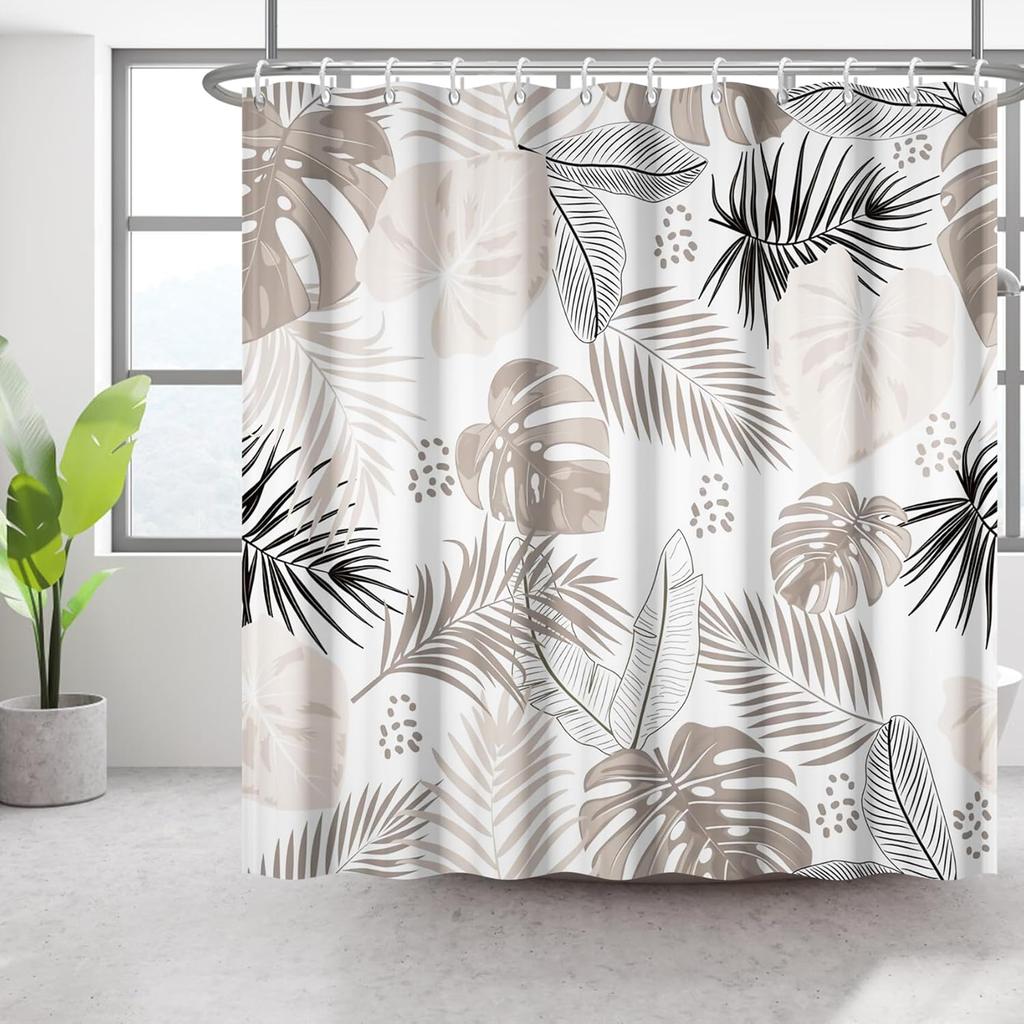 Bohemian Shower Curtain Abstract Art Medieval Tropical Plants Washable Bathtub Shower Curtain with Hook 180x180cm