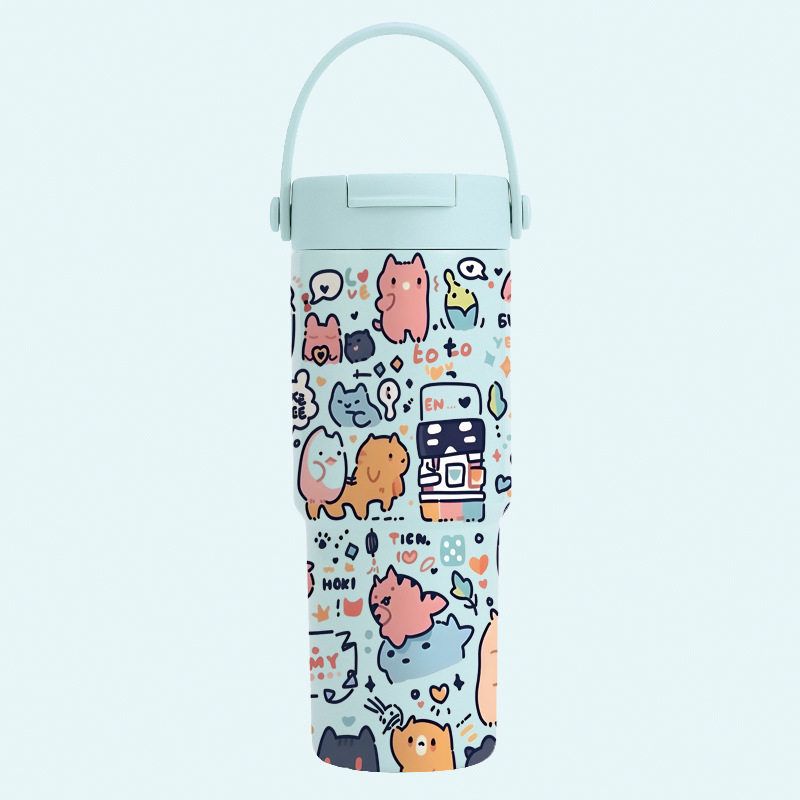 Ceramic Inner Coffee Cup with Handle, Large Capacity Thermos Cup, Portable Car-Mounted 30oz Car Ice Cup