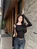 Black Women's Slim Fit Bodycon T-Shirt - Sexy Hollow Design for Spring/Summer 2025