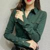 Spring Women's Long Sleeve Green Shirts Autumn Office Lady Pocket Blouses Women Button Up Tops