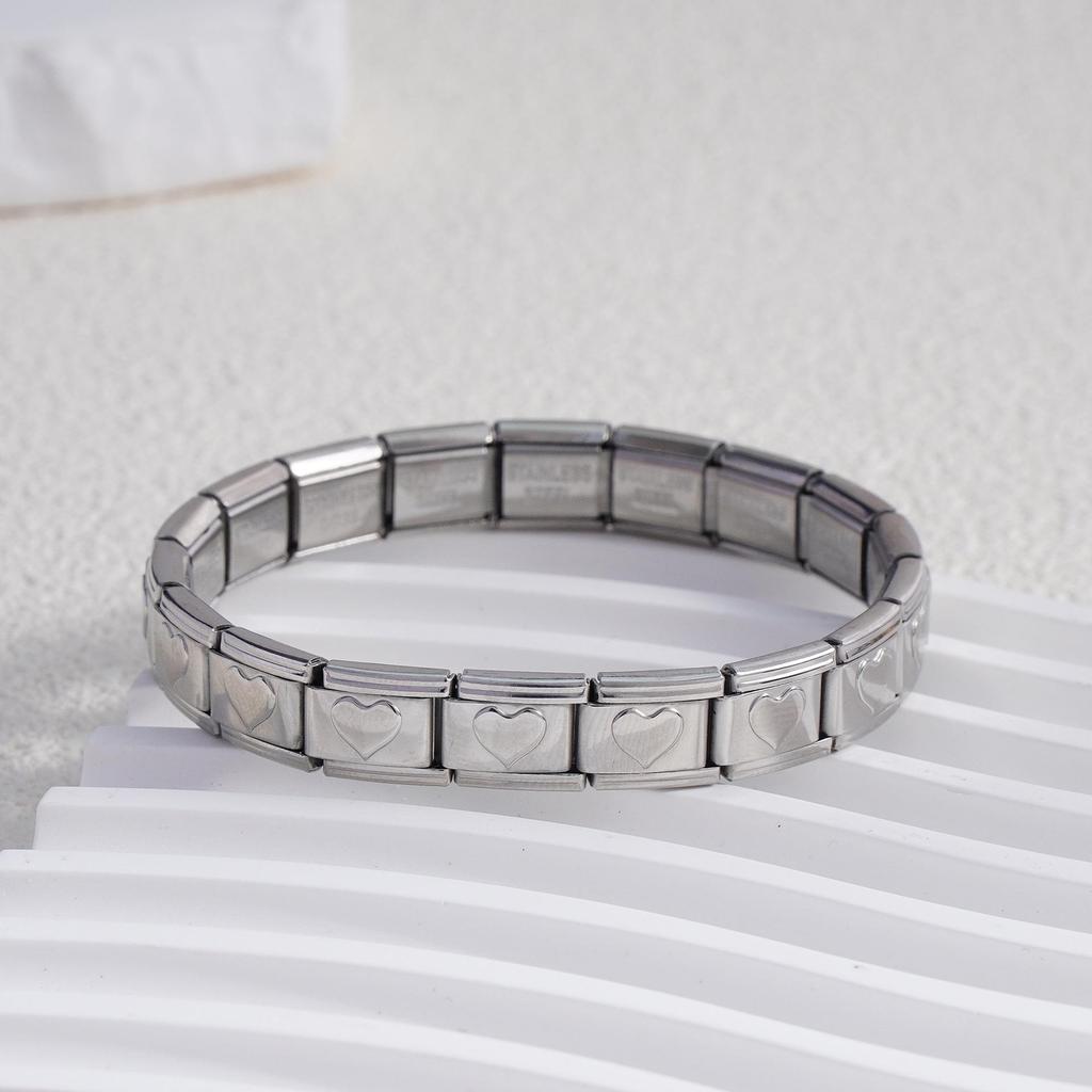 Italian Stainless Steel Love Heart & Star Modular Bracelet - Detachable Elastic Watch Band, European & American Fashion.