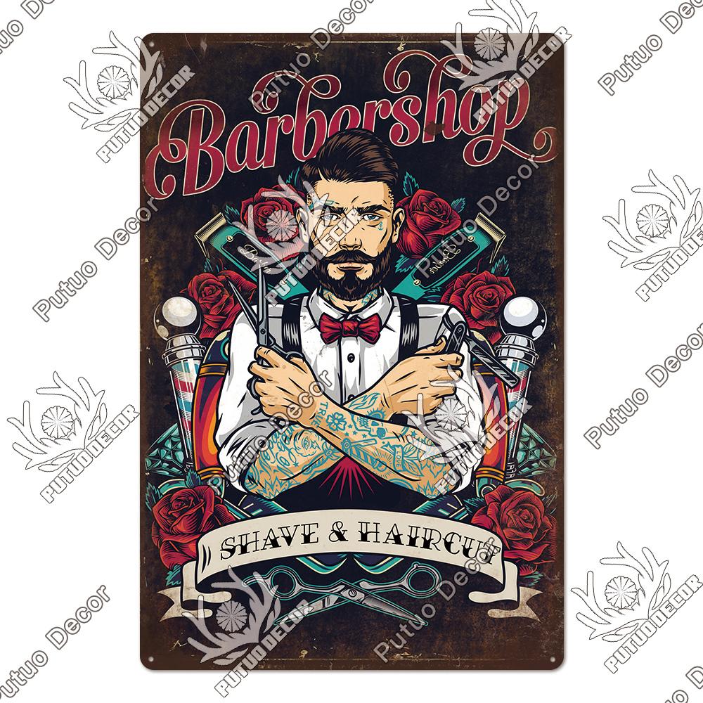 Decor Barber Tin Sign Plaque Metal Plate Vintage Retro Barber Shop Wall Art Posters Iron Painting for Room House Stickers