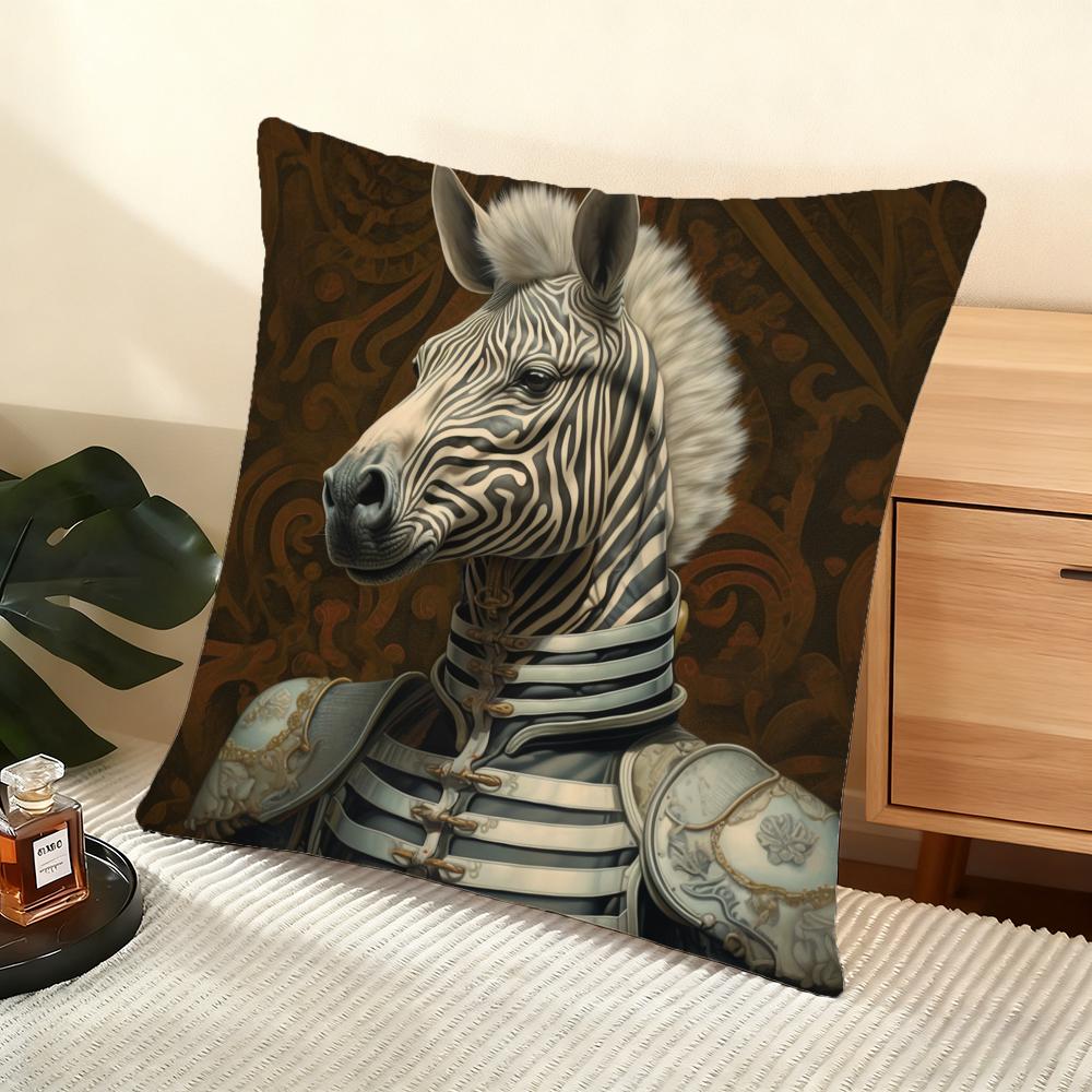 Zebra Dressed Up Portrait Cushion Cover Soft Short Plush Pillow Cover Smooth Cozy Texture Aesthetic Cushion Case Home Decor