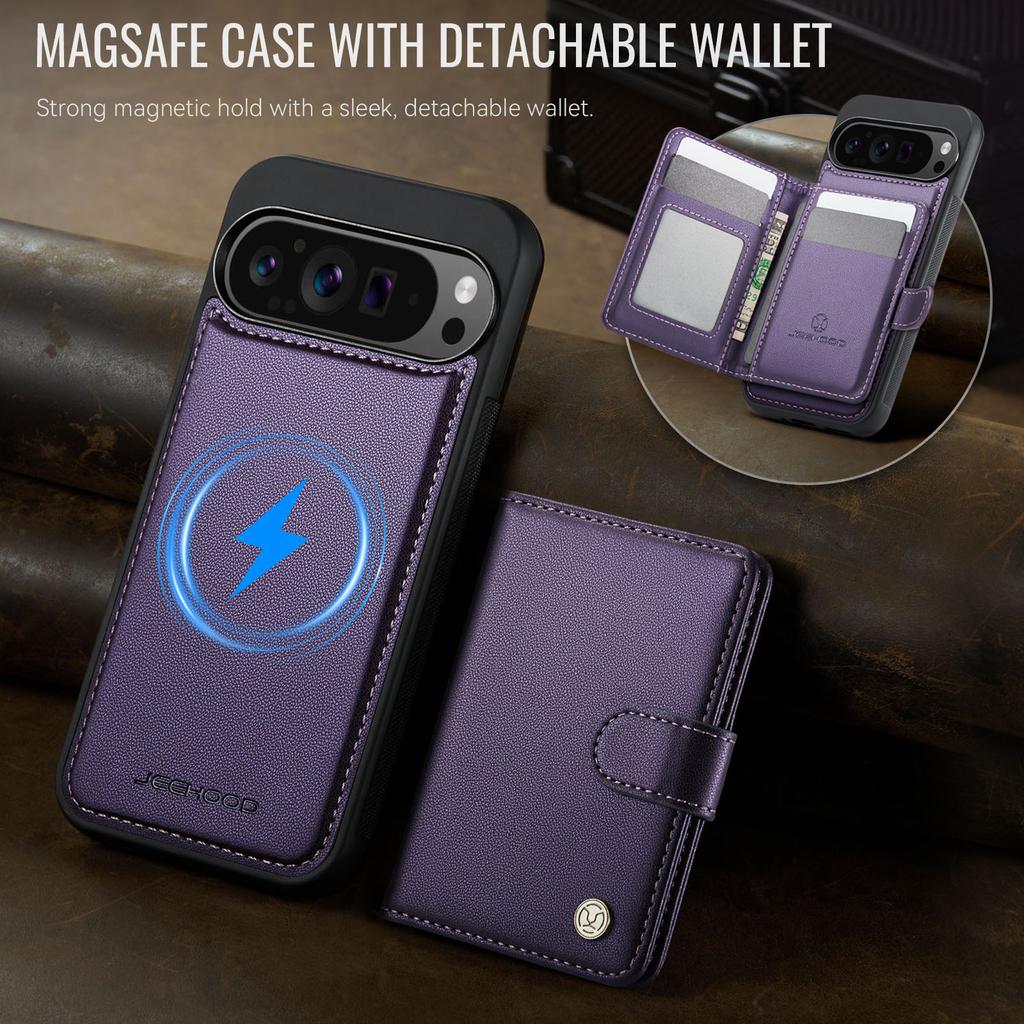 For Google Pixel 9 Pro XL Case JEEHOOD J09 RFID Blocking Card Holder Leather Back Phone Cover Magnetic Case