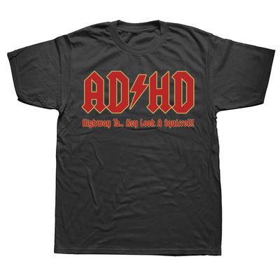 Funny ADHD Highway To... Hey Look a Squirrel Graphic T-shirts Men Fashion Casual Tshirt 100% Cotton Loose Oversized T Shirt