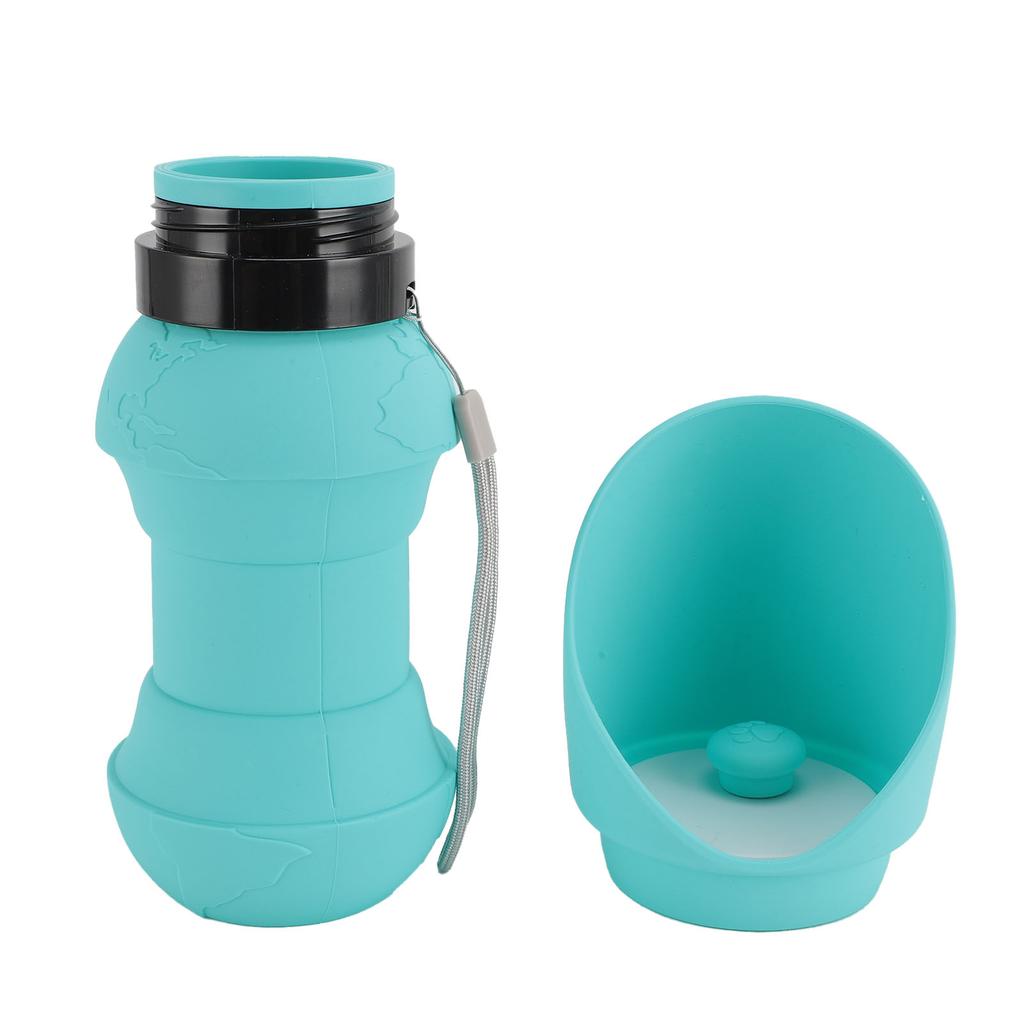 Hunde Wasserflasche Tragbar Silikon Haustier Zusammenklappbar Reise Getränkespender mit Faltnapf für Haustier Outdoor Reise Blau
