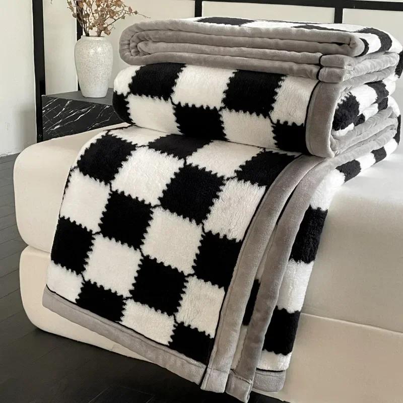 Winter Thick A Grade Plaid Coral Fleece Soft Warm Thick Bed Blankets Plush Sofa Blanket Bedding Sheet Home Office Supplies