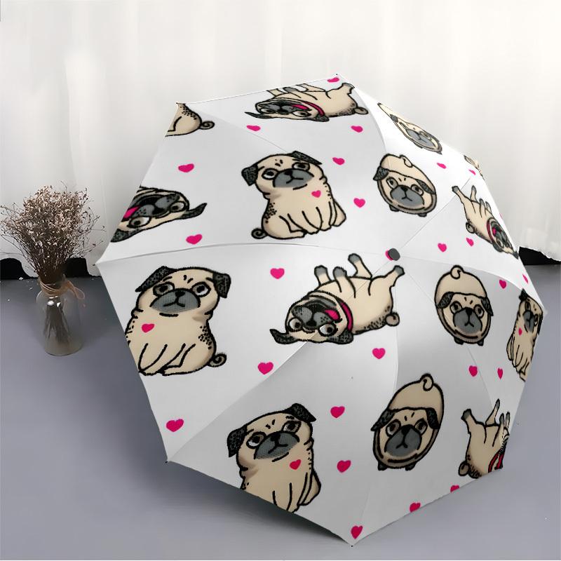 1pc Pug, Heart Automatic Folding Umbrella, Portable & Foldable Design with 8 Ribs, Casual Outdoor Accessory yy250805096