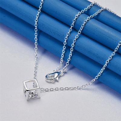 925 Sterling Silver 16-30 Inch Luxurious Square Zircon Pendant Necklace for Women's Fashion Wedding Accessories and Jewelry