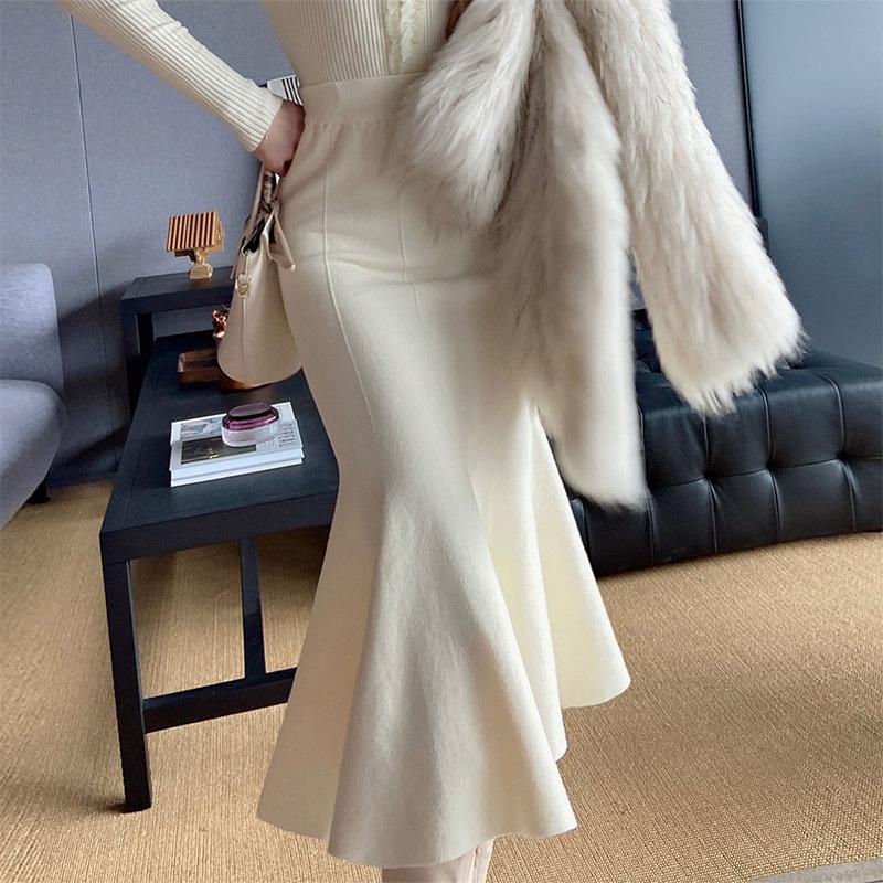 YYFS женские модные повседневные осенне-зимние однотонные юбки с высокой талией и принтом — фото 3