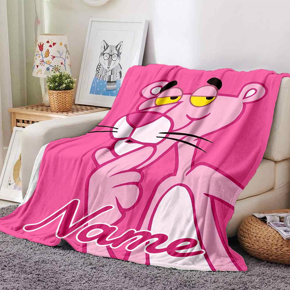 Custom Name Pink Panther Violin Flannel Blanket For Super Soft Cute Comfort Blanket For Travel Bedding Couch Sofa Blanket