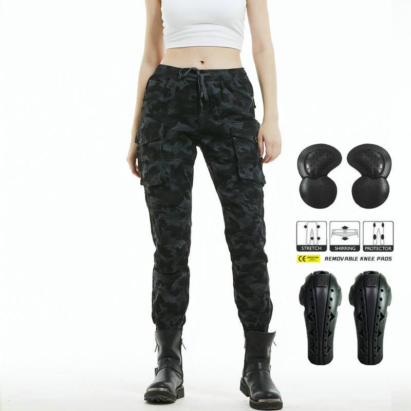 

Женские мотоциклетные джинсы, зауженные к низу, камуфляж, много карманов, рабочие, для езды на мотоцикле, защитные от падений, удлиненные защитные элементы XXS