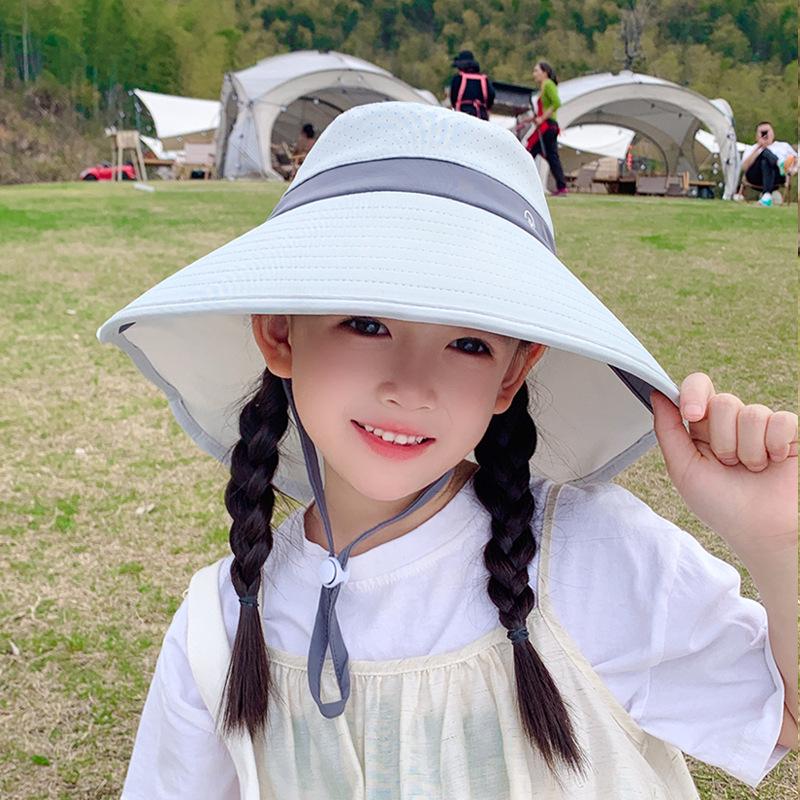 Children's Hat Big Eaves Breathable Sunscreen Hat Boys and Girls Outdoor UV Protection Sun Hat Shawl Neck Bucket Hat