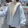 Purple Lamb Wool Zip-Up Thickened Hooded Sweatshirt Jacket Autumn Winter Cardigan