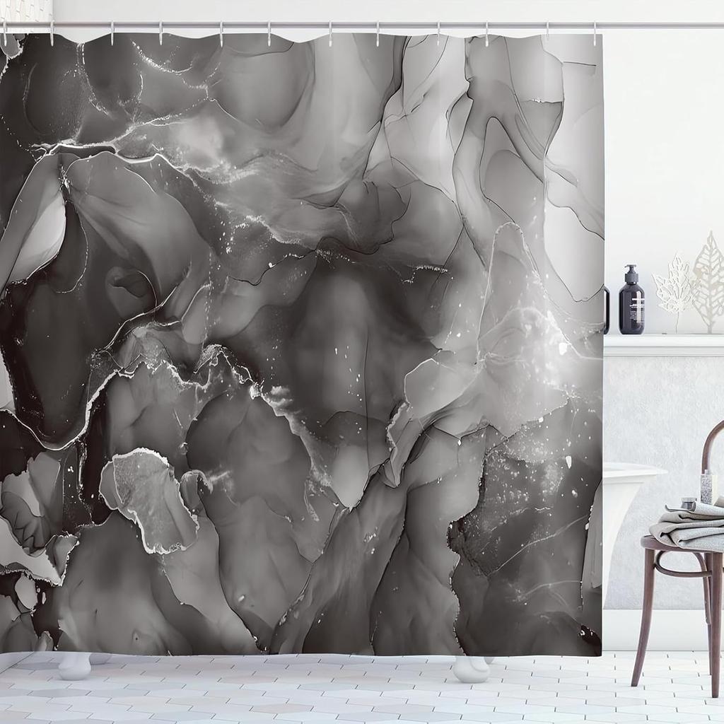 Blue Marble Shower Curtain - Abstract Modern Ink Art, Waterproof Polyester, 72x72In, 12 Hooks