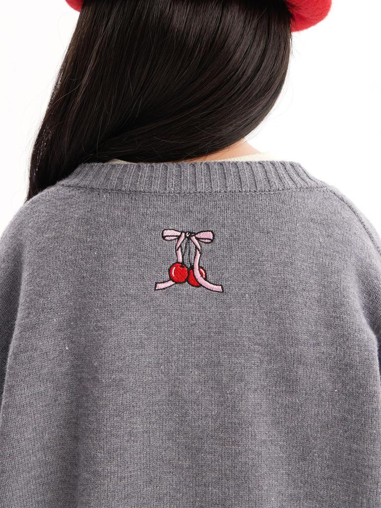 BarryBanny Long Knit Size for Elementary and Middle School Students Girls' Cardigan, Sweater, Coat, Sleeve, Outerwear, V-Neck, Gray, Warm,