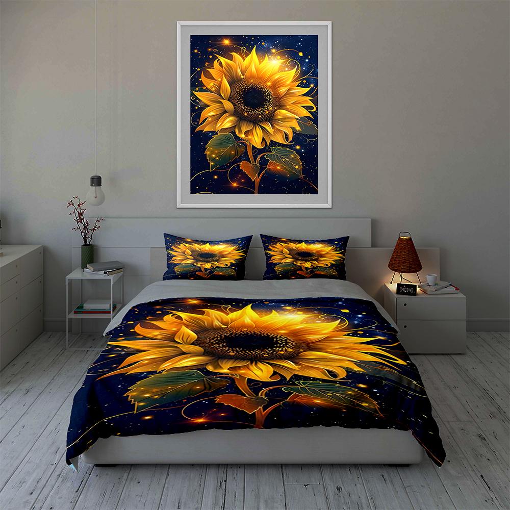 Radiant sunflower design. Bedding Duvet cover sets Duvet covers Pillowcases gifts (1 * Duvet Cover 2 * Pillowcases, without duvet insert)
