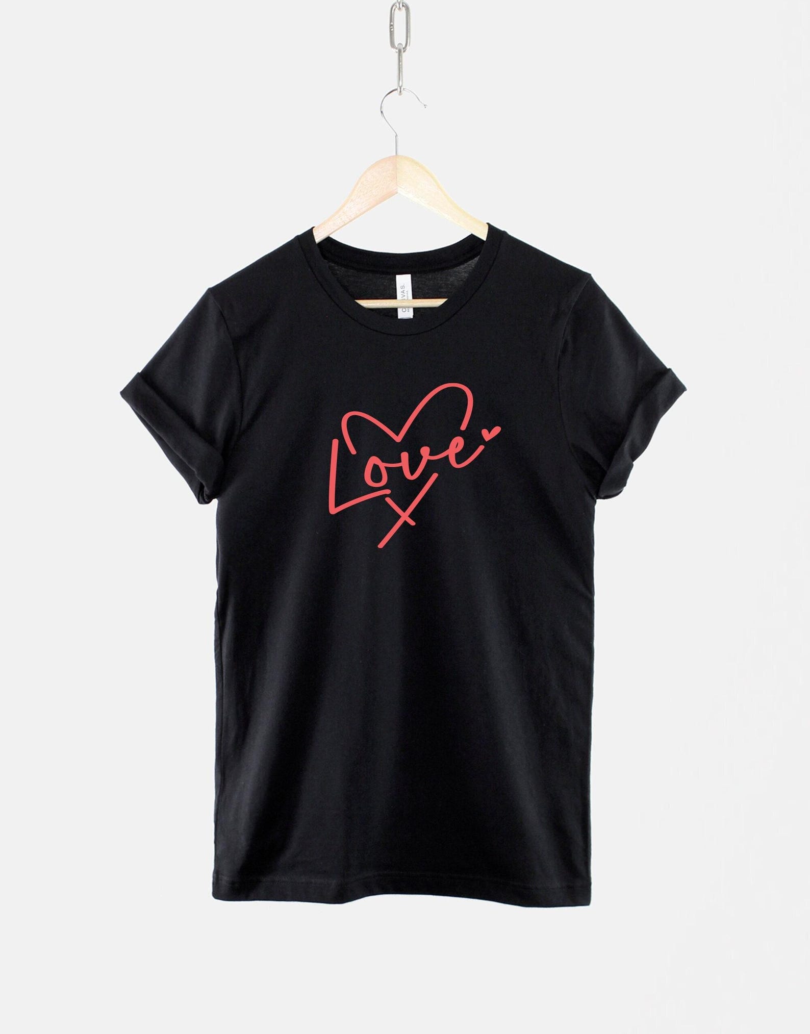 Love Heart Shirt, Handwritten Neon Sign T Shirt, Romantic Valentines Graphic Tee, Cute Couples Gift M