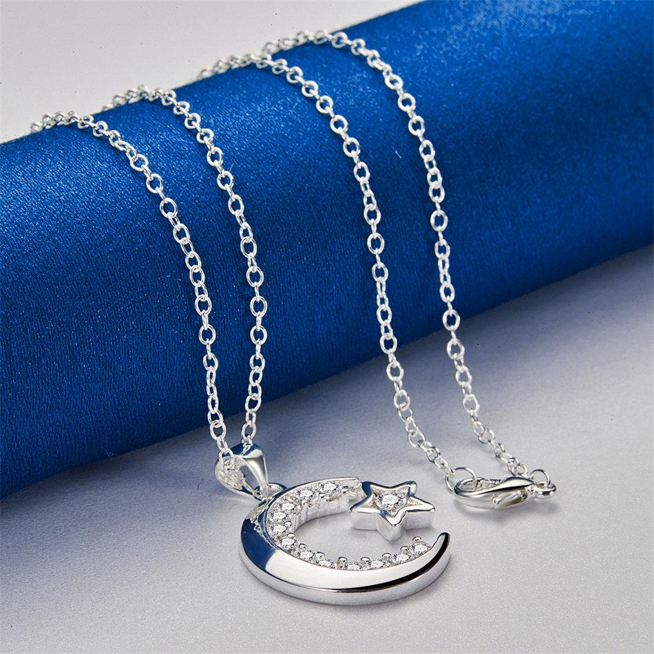 925 sterling silver 16-30 inch exquisite moon star zircon pendant necklace for women's fashionable wedding accessories