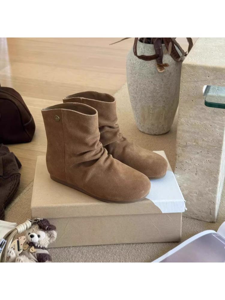 

Autumn new leather inner height increase Martin boots women s versatile retro lace-up niche pleated short boots women 40 хаки