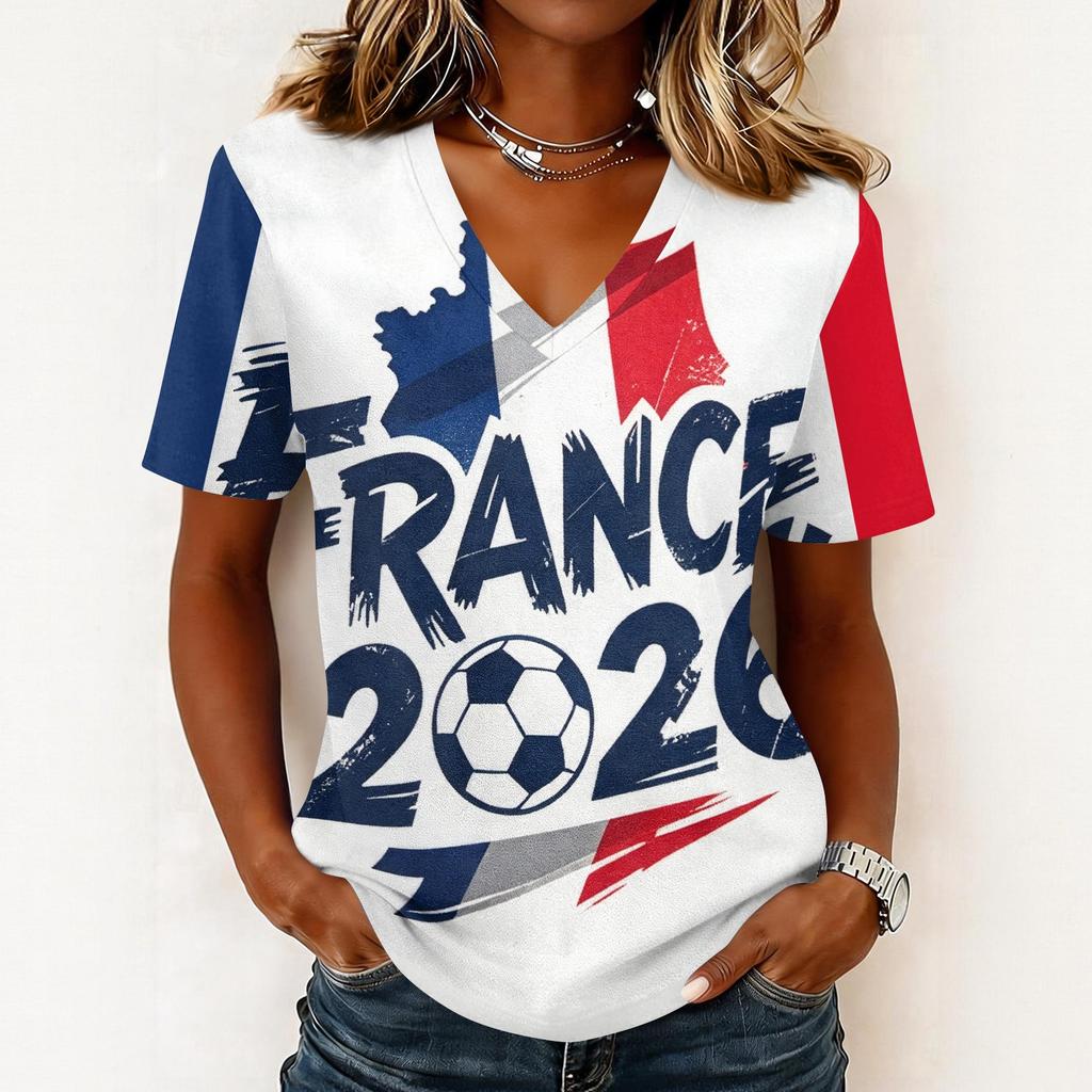 Womens Casual V Neck Pullover Short Sleeve Top Soccer Print Summer Tee Shirt Lightweight Comfortable Soft Fabric