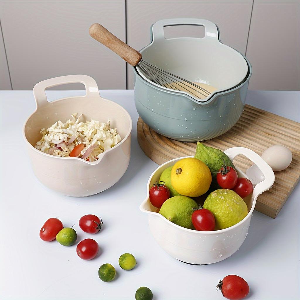 4pcs Plastic Mixing Bowls Set, Non-Slip Salad Bowl, Baking Prep Bowls, Multi-purpose Rinse Bowls, Kitchen Essentials, Various Sizes
