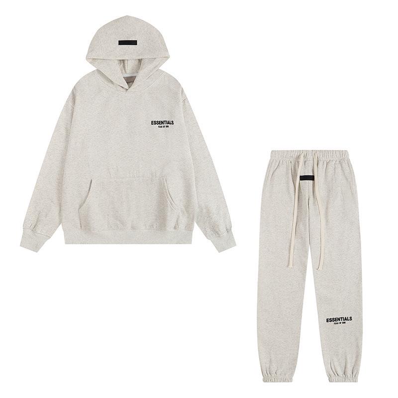 ESS Double-Line Flocked Letter Hoodie - Unisex Loose Fit Plus Velvet Hooded Jacket by Trendy American Brand