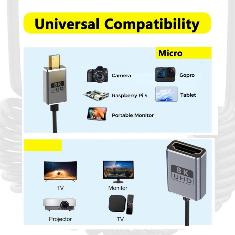 2.1 version 8K60hz Cable Microed to Standard 48Gbps Fast Speed Dynamic Support 4K120Hz Coaxial Design Flexible Cord