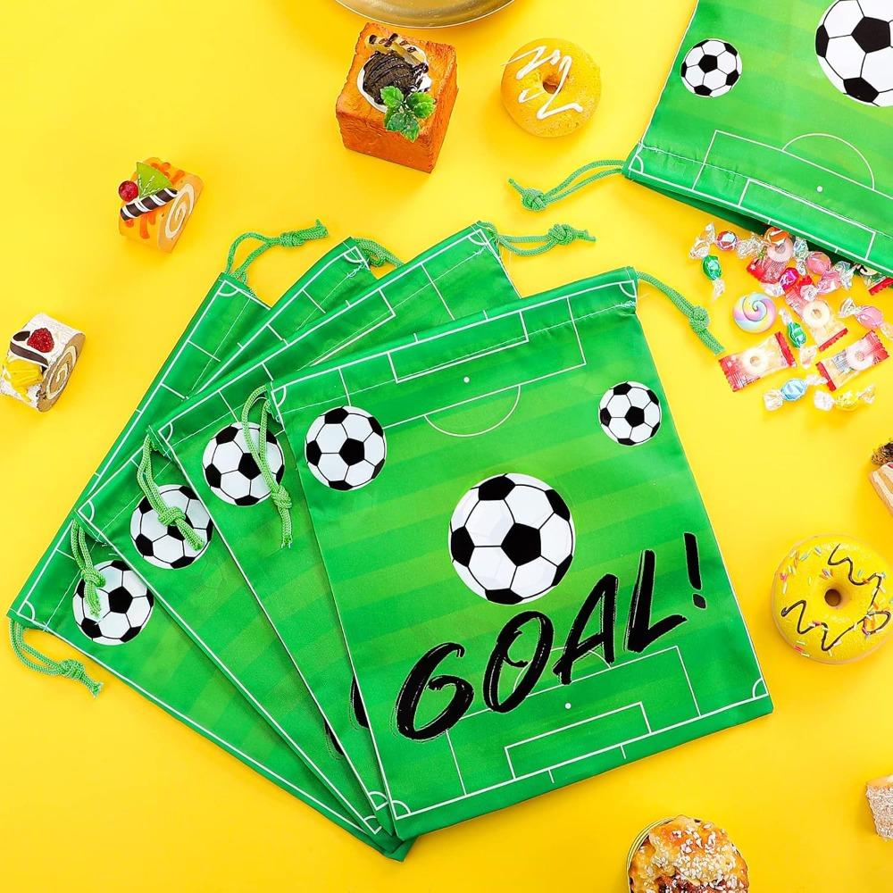 12pcs Soccer Drawstring Bags Soccer Theme Gift Bags Football Party Favor Backpack Sports Football Treat Bags Gift for Team Soccer Theme Birthday