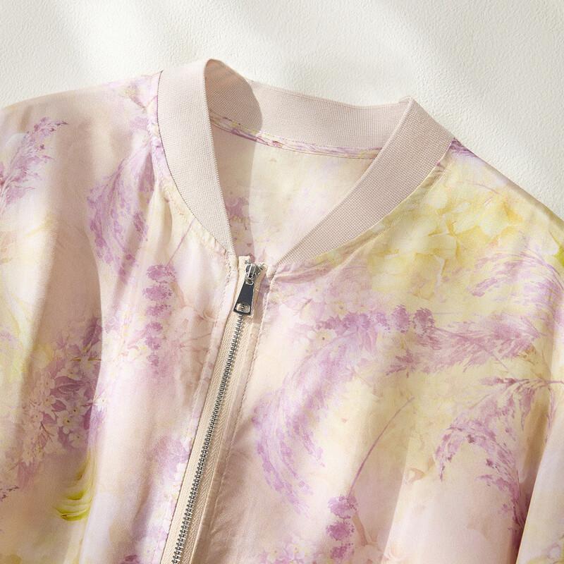 Women's 100% Mulberry Silk Floral Hooded Baseball Jacket