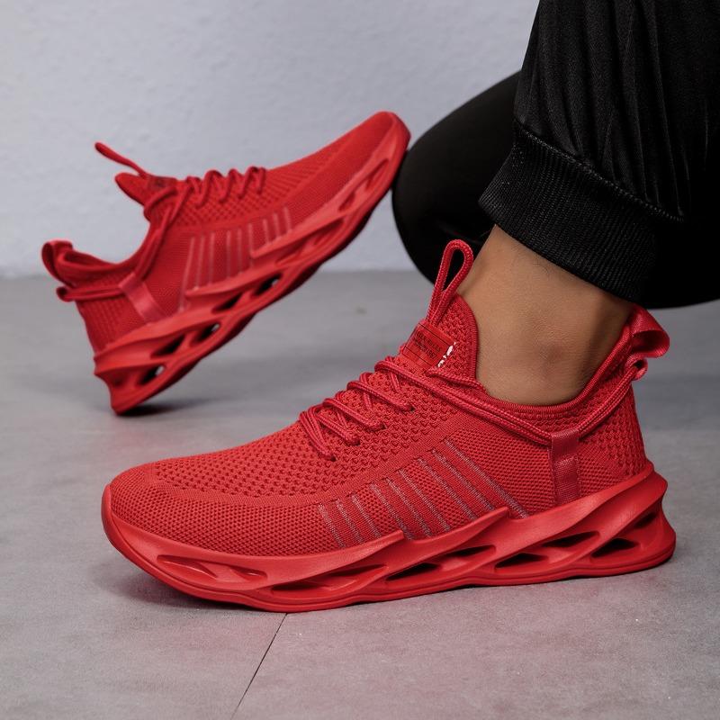Men Breathable Knit Blade Sneakers for Men Women Lightweight Non-Slip Walking Shoes with Contrast Yellow Laces