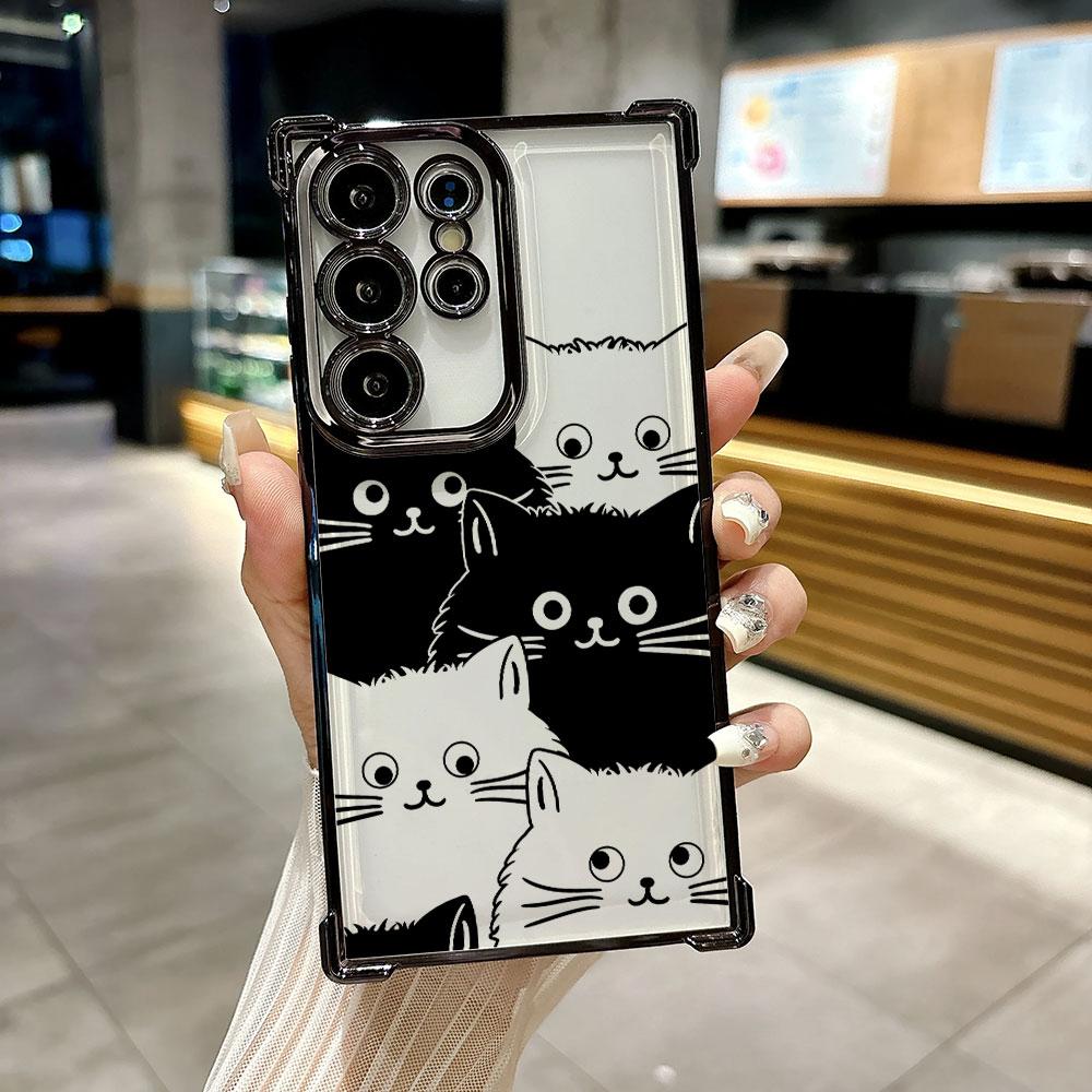 Black Cat Cartoon Art Funda For Samsung S26 Ultra Phone Case For Galaxy S25 FE S26 S24 S23 S22 S21 Ultra S20 Plus 5G Clear Cover