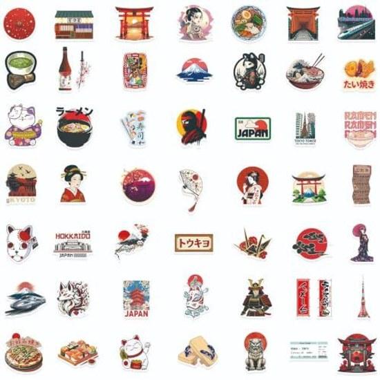 Japanese Culture Japan Traditional Style Rising Sun Sightseeing Gourmet Mount Fuji Torii Ninja Samurai Inbound Sushi Ramen Kimono Stickers (50 Pieces