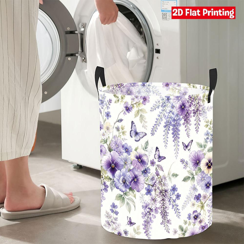 Collapsible Laundry Basket Large Round Waterproof Fabric Hamper Dirty Clothes Storage Bin Toy Organizer with Handles