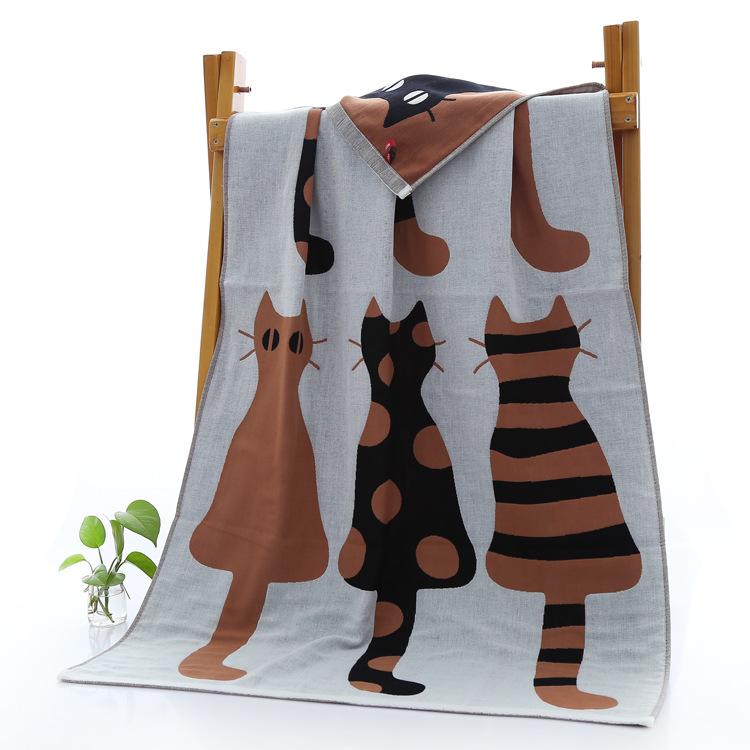 70x140cm Bath Towel Cotton Gauze Adult Household Absorbent No Lint Bath Towel Cute Soft Cartoon Pure Cotton Sand Bath Towel