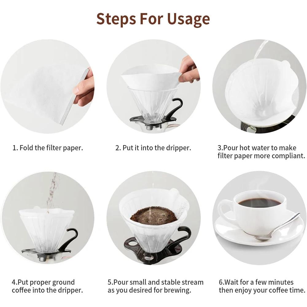 50pcs Paper Coffee Filters Pour Over Filters V02 Disposable Cone Coffee Filters Handmade Coffee Filters Paper Cone Paper