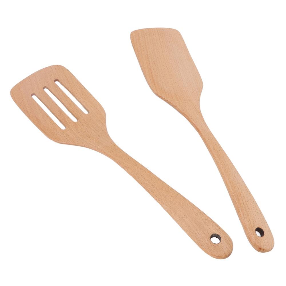 2PCS Large Size Wooden Spoons 12in Pancake Flipper Cooking Utensils Wooden Spatulas  Kitchen
