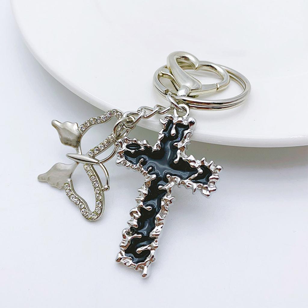 Stylish Key Chain Flash Diamond Butterfly Keyrings Thorn Crucifix Keychains for Women Girls Versatile Phone Decorations