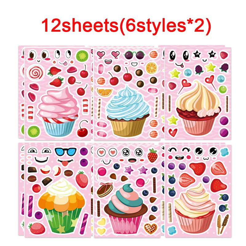 Make-a-Cake Sticker Sheets DIY Make Your Own Birthday Cake Puzzle Stickers for Kids Boys Girls Party Favor Games Toys Gifts