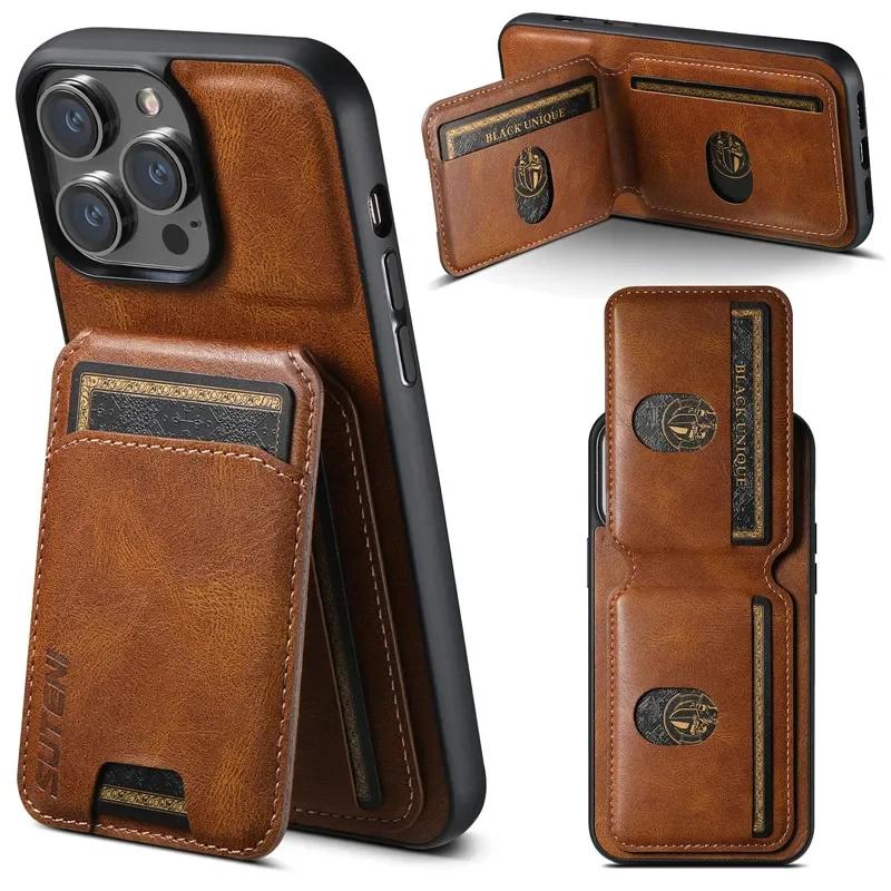 EUCAGR Wallet Phone Case Card Holder Leather Magnetic Cover For iPhone 17 16 15 Pro 14 13 12 11 Pro Max Plus XS XR 16Pro Max