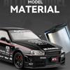 Simulation 1/24 Nissan GTR Alloy Racing Car Model with Sound Light Collection Miniature Voiture Toy Vehicle Children Boy Gift