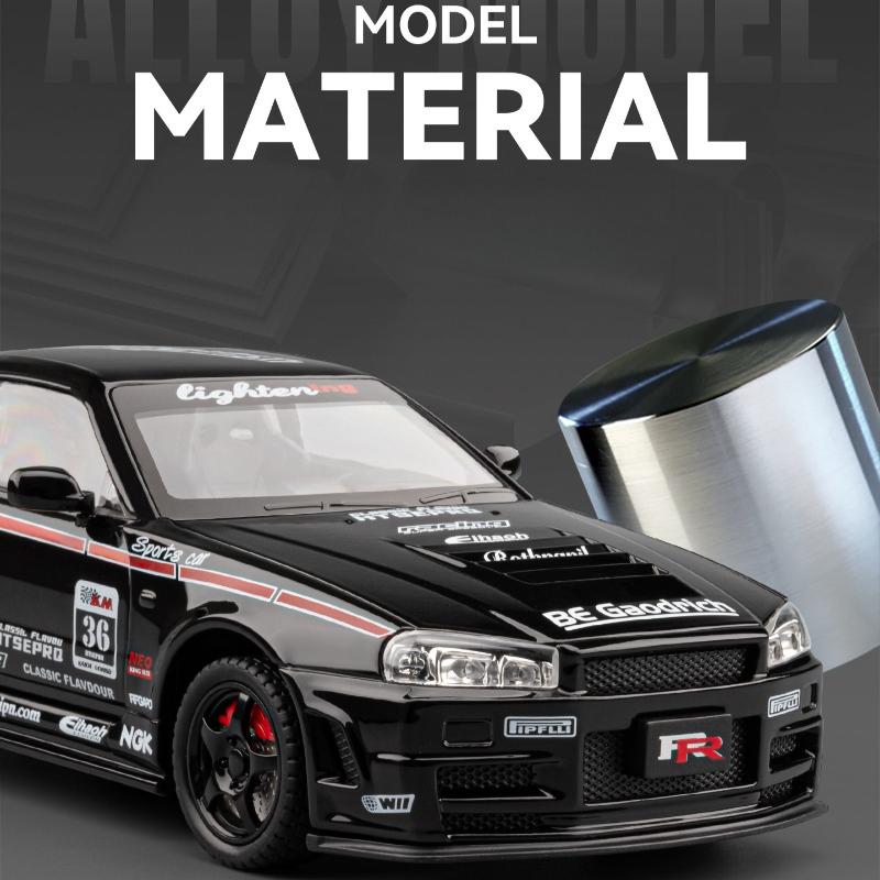 Simulation 1/24 Nissan GTR Alloy Racing Car Model with Sound Light Collection Miniature Voiture Toy Vehicle Children Boy Gift