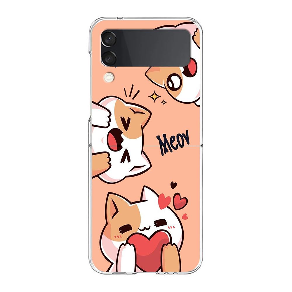 Cat Cute Kitten Cartoon For Samsung Galaxy Z Flip 3 4 5 Hard Folding Clear PC Phone Case For Samsung Z Flip3 Back Cover Bumper