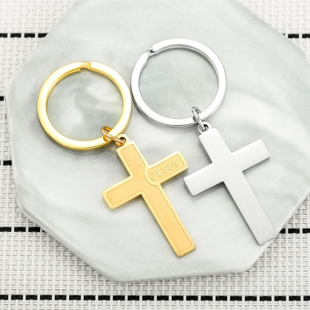Portachiavi Minimalista a Forma di Croce in Acciaio Inossidabile Design Semplice e alla Moda Robusto Portachiavi per Auto Pendente Pratico per l'Uso Quotidiano
