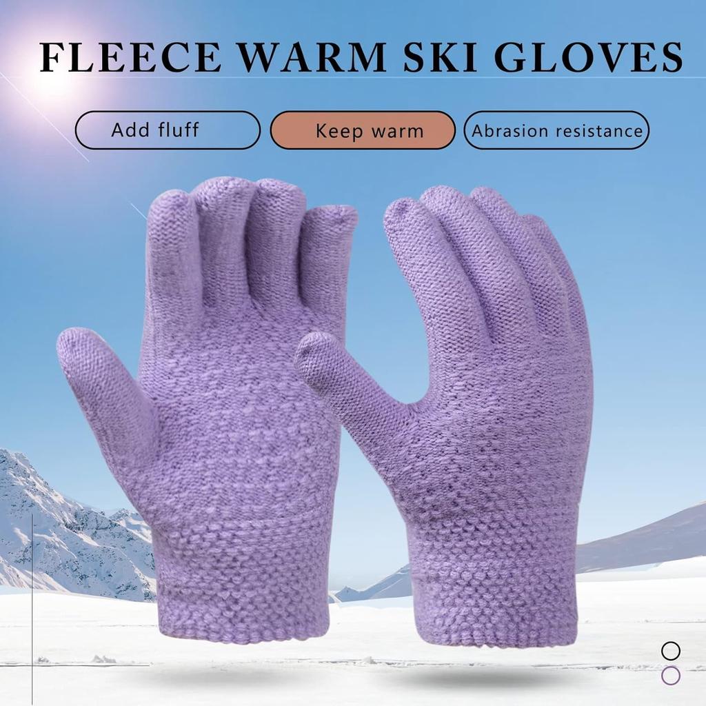 Children's warm knitted mittens wool plush lined winter cold 5-12 years old boys and girls suitable for Rose one pair