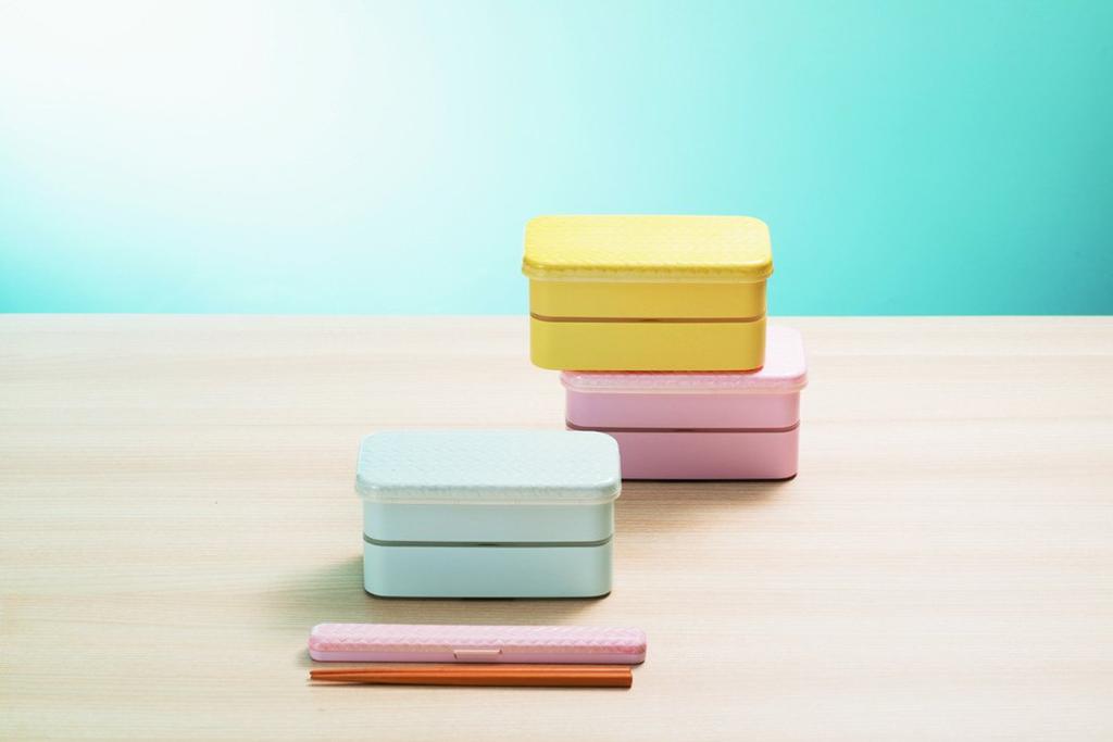 Tatsumiya HAKOYA Made In Japan Ajiro Long Rectangular Lunch NURI AJIRO Light Cherry Blossom Two-Tier Box, 500ml, S,