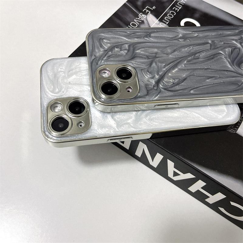 Luxusní gel s inkoustovým efektem, galvanicky pokovený stříbrný kryt pro iPhone 15 Pro Max 14 Plus 13 12 Pro 11 Kryt s komplexní ochranou proti pádu