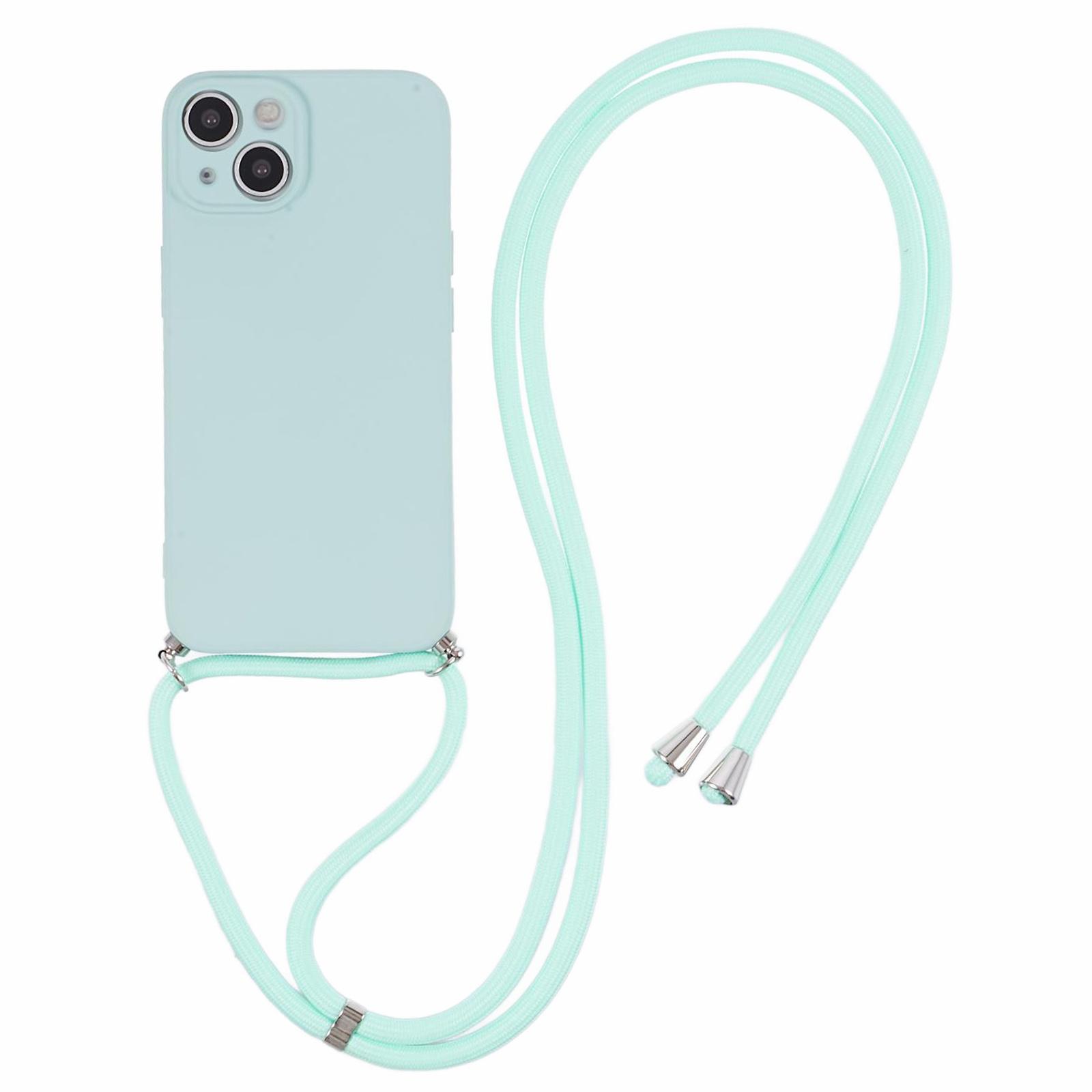 

For iPhone 13 TPU Case Fiber Lining Anti-scratch Phone Cover with Long Lanyard Baby Blue