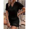 Frühling/Sommer Damen V-Ausschnitt Patchwork Kurzarm Unifarbene Bluse + Shorts Set Für Damen